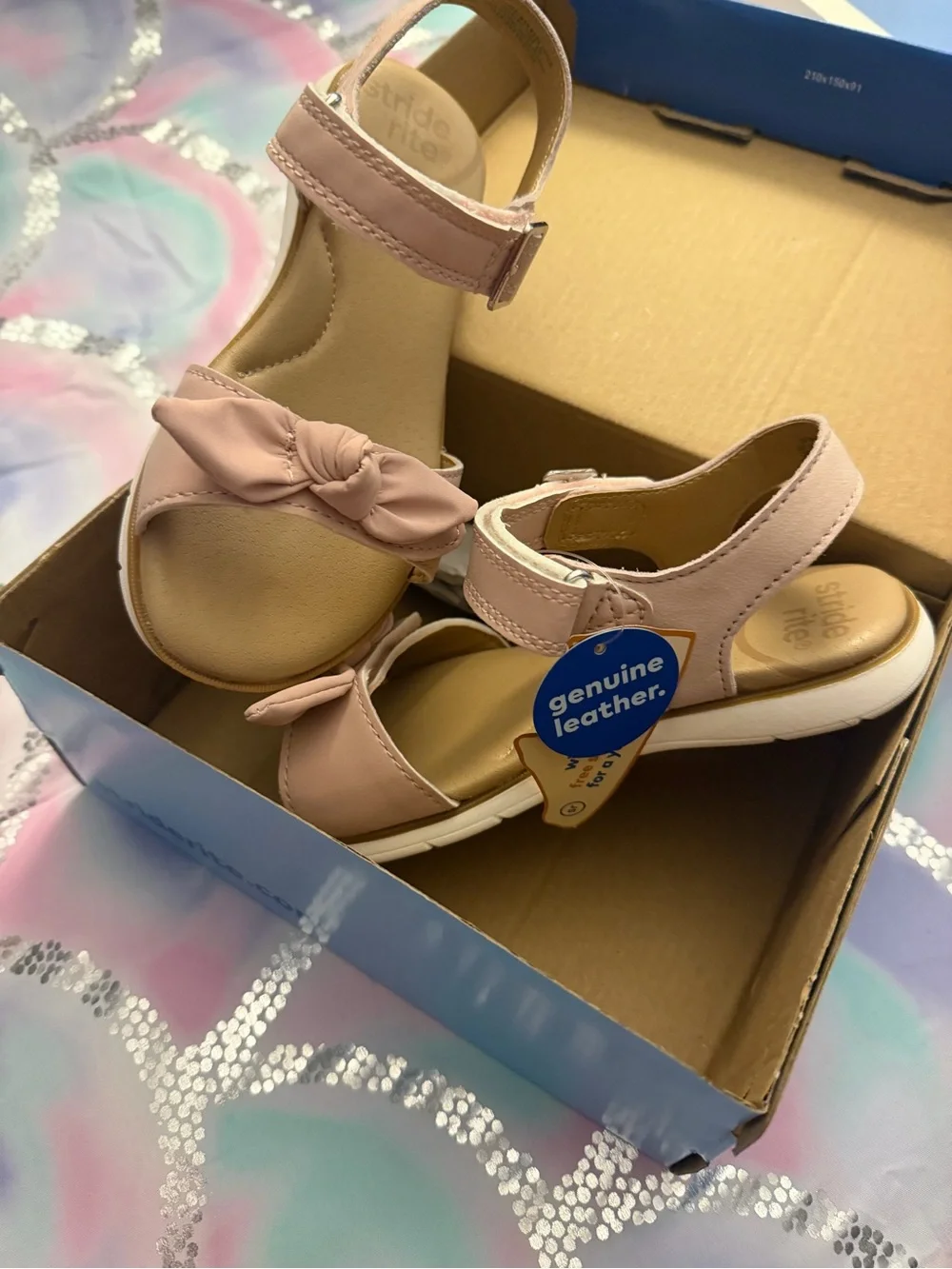 Stride Rite Girls' Light Pink Bow Adjustable Strap Sandals